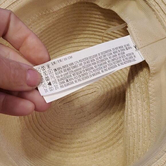 Forever 21 Raffia Sun Hat Paper Vacation Beach Color Puff Balls Wide Brim S / M - Picture 6 of 6